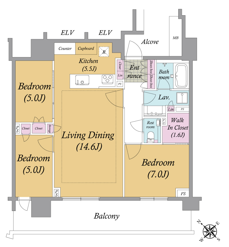 晴海フラッグ PARK VILLAGE B棟 1602号室の間取り図