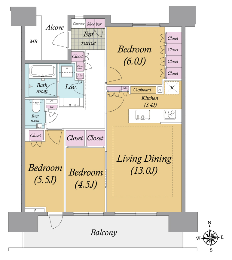 晴海フラッグ PARK VILLAGE D棟 1302号室の間取り図